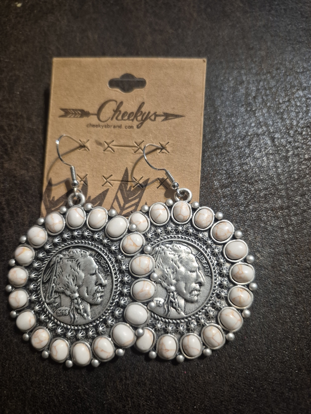 Cheekys Ivory Marbled Coin Drop Earrings